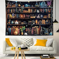 HVEST Magic Bookshelf Tapestry Wall Hanging Vintage Bookshelf Witchy Books Plant Skull Gothic Halloween Tapestry Aesthetic Starry Sky Tapestries for Bedroom Living Room Dorm, 51L x 59W Inches-Ruum Studio Home