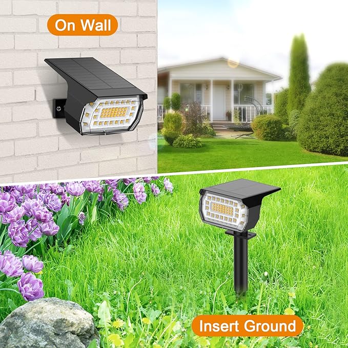 LANSOW Solar Spot Lights Outdoor, [2 Pack/57 LED] 2-in-1 Solar Landscape Spotlights, 3 Modes IP65 Waterproof Dusk to Dawn Solar Powered Flood Wall Lights for Outside Yard Garden Path(Warm White)-Ruum Studio Home