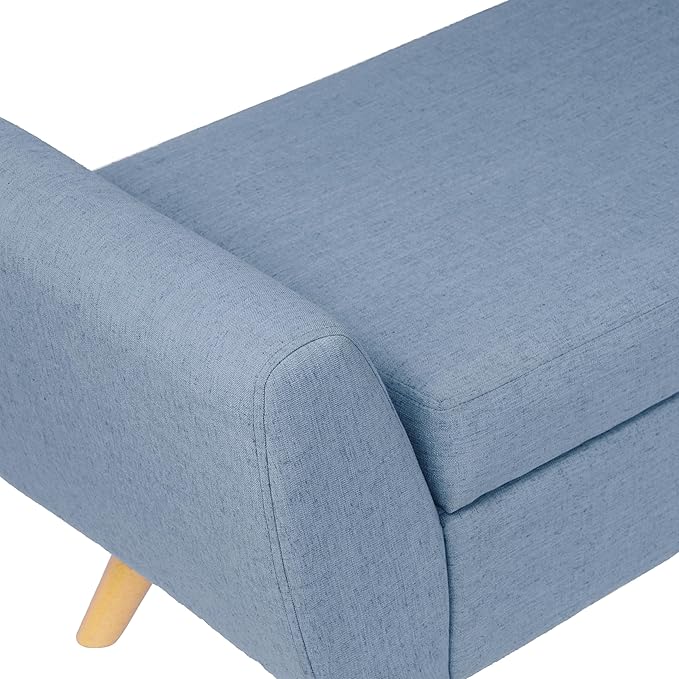 HomePop Modern Storage Bench with Wood Legs |Homepop Home Décor|Bench with Storage for Living Room & Bedroom - French Blue Woven-Ruum Studio Home