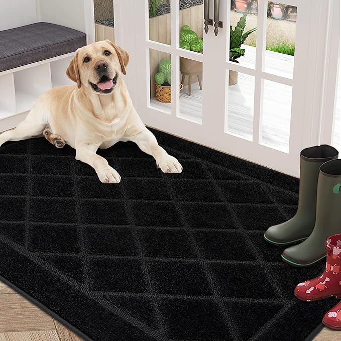 BEQHAUSE Dirt Trapper Door Mat 36" x 60", Doormat Non-Slip Entryway Rugs Washable, Dog Door Mat Stain Resistant and Absorbent Welcome Floor Mat for Front Back Door, Muddy Wet Shoes & Paws, Black-Ruum Studio Home