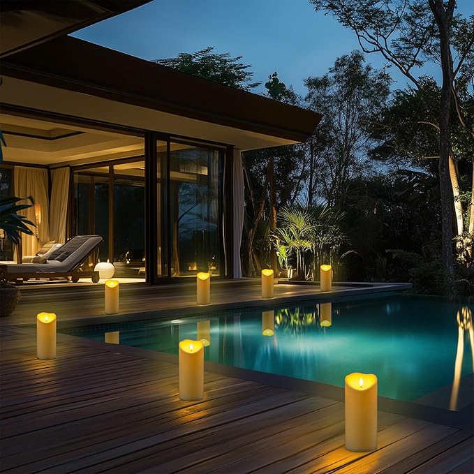 Homemory 4"x9" Outdoor Waterproof Flameless Candles with Timers and Remote Control, Battery Operated Candles, LED Plastic Candles, Ivory White, Set of 2-Ruum Studio Home