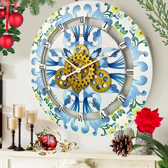 The Gears Clock Wall Clock Italy Collection with Moving Gears (Ravello, 24 inch Round)-Ruum Studio Home