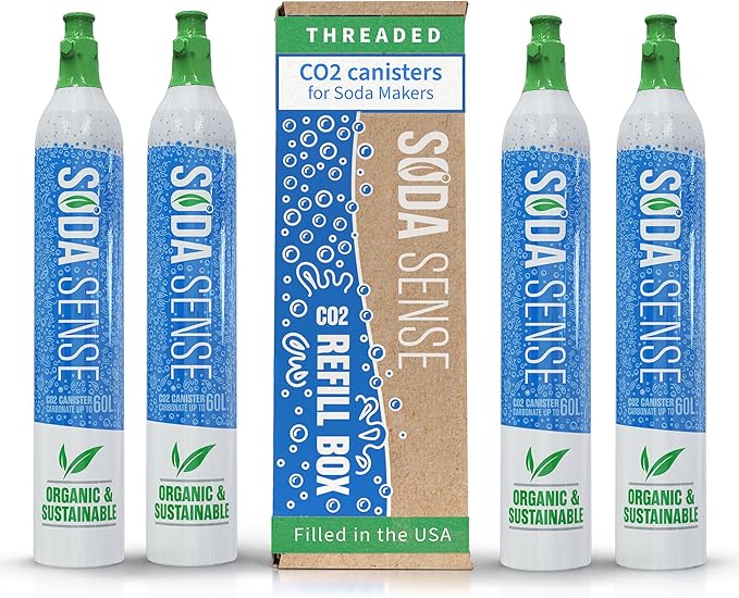 Soda Sense 60L CO2 Exchange Canister - 4 Pack, Threaded Style - Compatible with All 'Screw-In' Soda/Sparkling Water Makers, Including SodaStream BLUE Cylinder Models, Ninja Thirsti, Philips & More-Ruum Studio Home