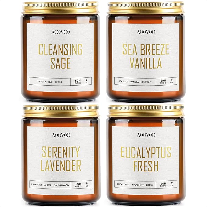 AOOVOO Scented Candles - 4PC Candle Set, 36 oz Soy Candles, Soy Candle for Home Scented, Lavender/Vanilla/Eucalyptus/Sage-Ruum Studio Home