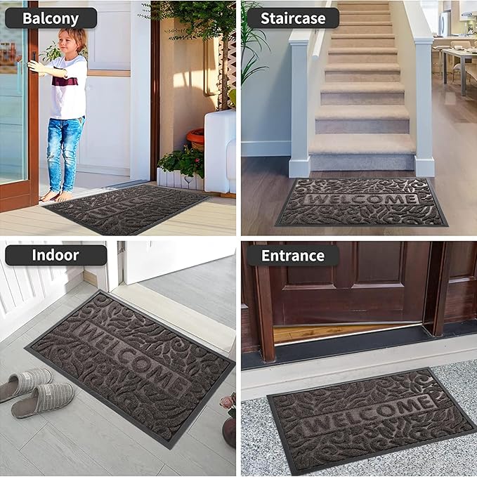 Yimobra Welcome Door Mat Outdoor Indoor, Non Slip Front Doormats, Heavy Duty Rubber Backing, Low-Profile Entrance Mat, Absorbent Resist Dirt, Easy Clean Patio Garage Floor Mats, 29.5 x 17, Brown-Ruum Studio Home