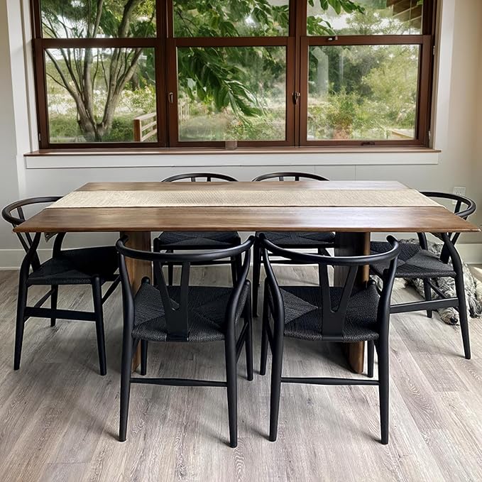 Wishbone Chair Natural Solid Wood Dining Chair/Hans Vegner Y Chair Rattan and Wood Accent Armrest Chairs Set of 2 (Ash Wood - Black)-Ruum Studio Home
