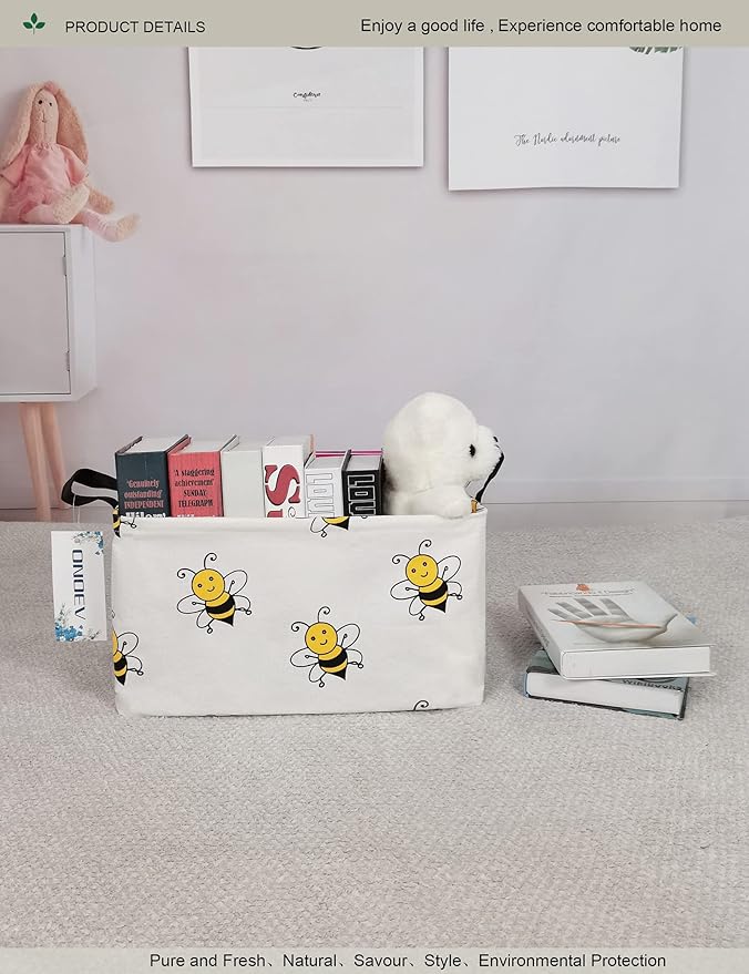 Rectangular Folding Laundry Basket, waterproof Canvas Basket,gift basket,Suitable for children's room,Office,Clothes,Toys Storage(Bee)-Ruum Studio Home
