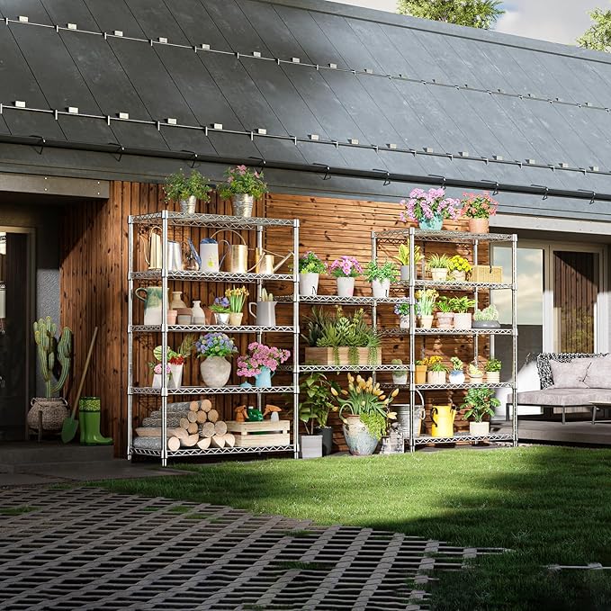 IZEUK 5-Tier Heavy Duty Metal Storage Shelving Unit (Chrome, 17.7" D x 47.2" W x 72.3" H, 1750 lbs Capacity), Adjustable Steel Wire Rack Shelf Organizer for Garage, Kitchen, Pantry, Basement, Laundry-Ruum Studio Home