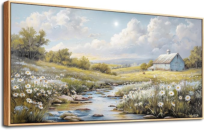 PHAOHUAXM Wall Art For Living Room Large Canvas Wall Decor For Bedroom Flower Watercolour Painting Office Decoration Countryside Scenery Mural Artwork Ready To Hang Home Decor 24x48 In Wood Framed-Ruum Studio Home