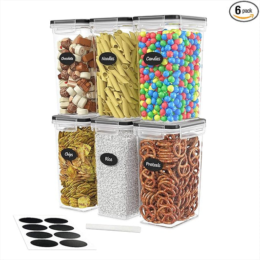 DWËLLZA KITCHEN Airtight Food Storage Container Set - 6 Pieces 2.0L - Plastic BPA Free Kitchen Pantry Storage Containers - Dishwasher Safe - Include 8 Labels and Marker - Keeps Food Fresh & Dry-Ruum Studio Home