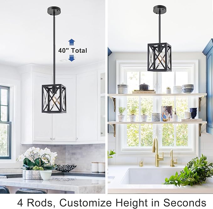 Farmhouse Lantern Pendant Light Fixtures Ceiling Hanging Rustic Chandelier Black (1 Light)-Ruum Studio Home