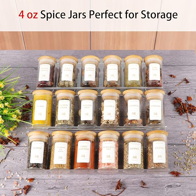 Spice Jars with Labels, 35 Pcs 4 oz Glass Spice Jars with Bamboo Lids, Minimalist Stackable Airtight Spice Containers with 426 labels for Home Kitchen, Pantry, Spice Cabinet, Drawer, Rack-Ruum Studio Home