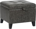 Adeco Faux Leather Storage Ottoman Bench with Wood Legs, 17.7" Square Mixed Grey PU Cube Foot Stool, Upholstered Button Tufted Vanity Chair with Hinged Lid for Living Room, Bedroom, Dorm-Ruum Studio Home