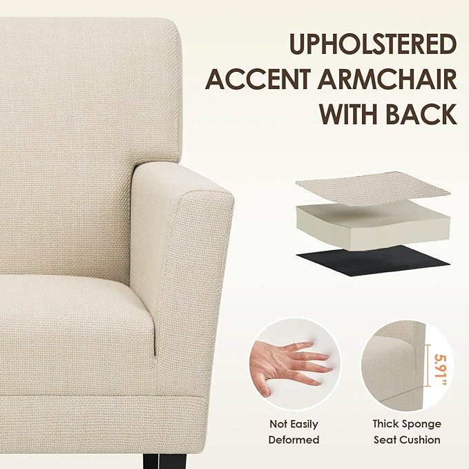 COLAMY Accent Chair Set of 2 for Living Room, Modern Upholstered Fabric Accent Armchair with Back, Soft Single Sofa Chair with Arms for Bedroom/Office/Reception Room, Oatmeal-Ruum Studio Home