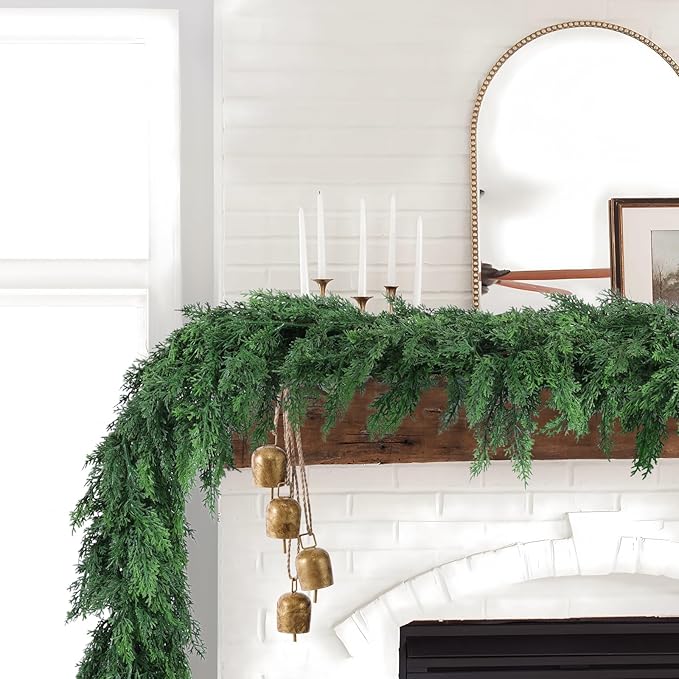 Hananona 6 FT Artificial Cedar Garlands, Real Touch Winter Cedar Cypress Garland, Green Artificial Greenery Pine Garland for Table, Mantle, Wall, Indoor, Outdoor Christmas Decorations (1, 6 FT)-Ruum Studio Home