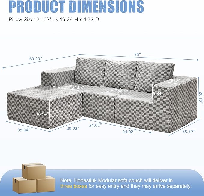 Hobestluk Modular Sectional Sofa Memory Foam Couch Oversized Sectional Sofa 3-Seater with Chaise Cloud Couch with Removable Cover L Shape Sofa for Living Room (Plush Grey, 3-Seater with Chaise)-Ruum Studio Home