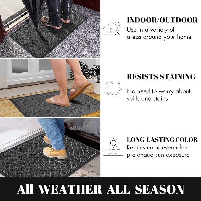 Yimobra Front Door Mat Outdoor Indoor 36x24, All-Season, All-Weather, Heavy Duty Welcome Door Mats Outside Entrance, Non Slip Porch Patio Entrance Mat, Black Gray-Ruum Studio Home