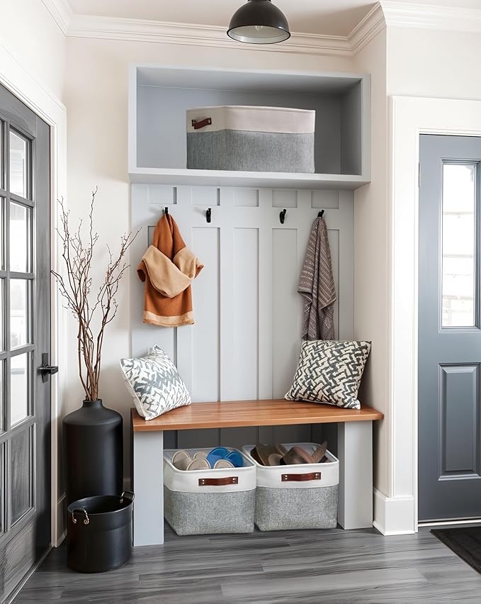 DECOMOMO Storage Bins Fabric Storage Baskets for Shelves, Linen Closet Organization Toys Nursery (Grey and White, Large - 3 Pack)-Ruum Studio Home