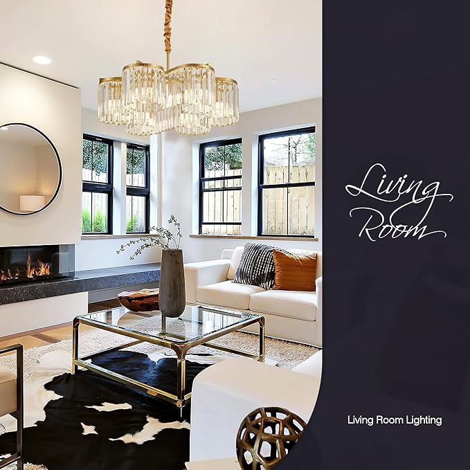 24.4“ Gold Semi Flush Mount Ceiling Light Fixtures, 6-Light Gold Modern Crystal Chandelier Height Adjustable Pendant Lighting for Bedroom Entryway Hallway Kitchen Island Living Room Foyer-Ruum Studio Home