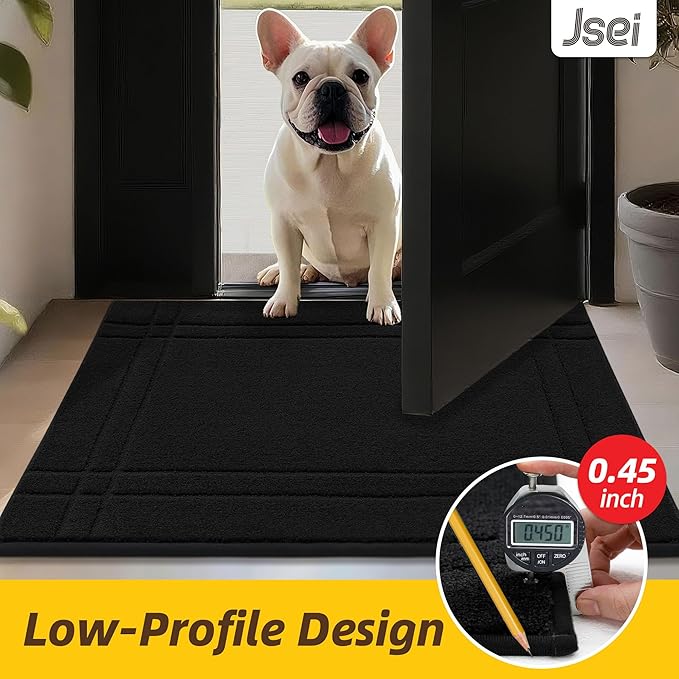 JSEI Entryway Rugs Doormat 32"x48", Non-Slip Dirt Trapper Door Mats Indoor, Washable Absorbent and Stain Resist Welcome Floor Mat for Front Door, Dog Door Mat, Muddy Wet Shoes & Paws, Black-Ruum Studio Home