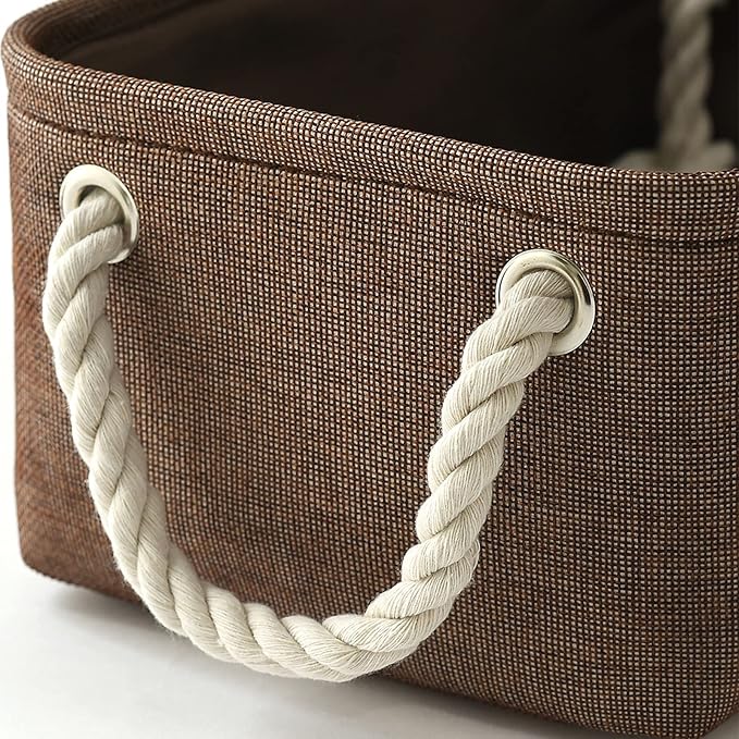 TheWarmHome Storage Basket for Organizing - 12x8x5 inch Small 6 Pack Collapsible Storage Bin for Shelves with Handles, Canves Storage Box for Cloth Closet Organizer Gift Toy (Brown)-Ruum Studio Home