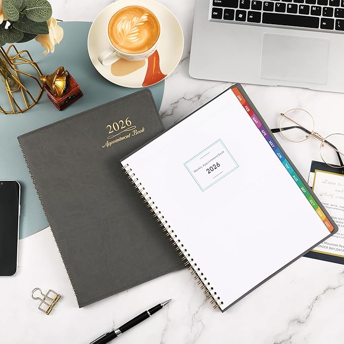 2026 Weekly Appointment Book - Appointment Book 2026, Jan 2026 - Dec 2026, Daily/Hourly Planner with Tabs, 15 Minutes, 8.26"x 11.4", Wirebound - Grey-Ruum Studio Home