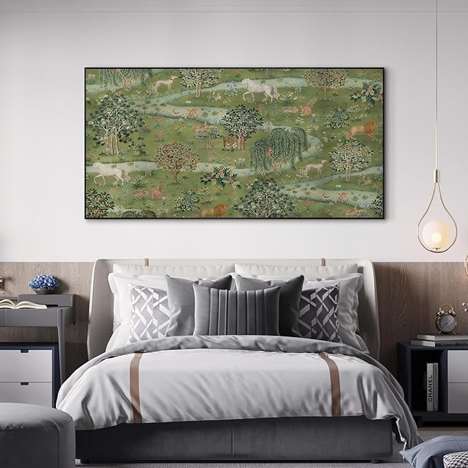 SIGNWIN 36"x72" Extra Large Framed Wall Art Medieval Fantasy Forest with Woodland Animals, Storybook-Inspired Scene for Home Living Room Bedroom Decor (Frame Assembly Required)-Ruum Studio Home