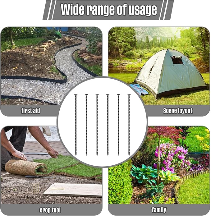 200 Pcs Metal Nails 8 Inch Artificial Spikes Galvanized Spiral Landscape Stakes Edging Spikes Garden Stakes for Fake Landscaping Grass Ground Lawn(Black)-Ruum Studio Home