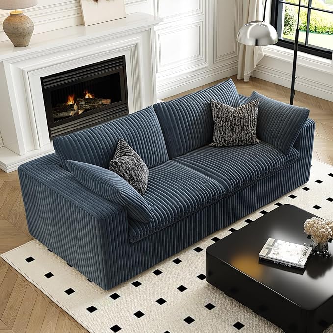 LoveSeat Cloud Couch Modular Sectional Sofa for Living Room,Modern Sofa with Deep Seat，2 Seater Boneless Couch,Comfy Upholstered Corduroy Couches for Apartment, Studio, Office,Bedroom，Blue-Ruum Studio Home