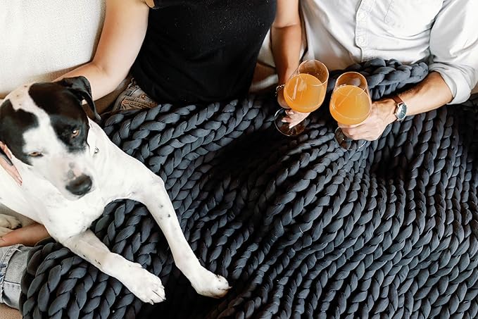 Nuzzie Chunky Knit Weighted Blanket - Breathable, Cooling, Hand Made Knit Throw Blanket for Sleep - Machine Washable, Stylish Decor Design (Charcoal, Queen | 28lbs | 80"x80")-Ruum Studio Home