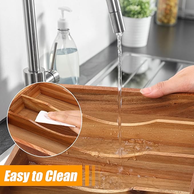 Bellsal Bamboo Silverware Organizer, 12"x15.7" Utensil Holder Cutlery Tray with Grooved Drawer Dividers for Kitchen Flatware, Bedroom, Office (7 Slot, Acacia)-Ruum Studio Home