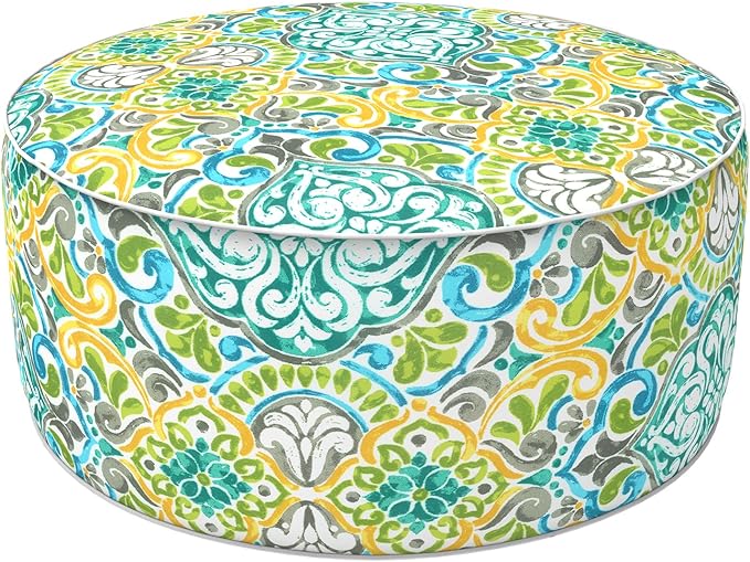 LVTXIII Inflatable Stool Ottoman Footrest with Handle, All Weather Foot Rest, Indoor or Outdoor Use for Home Patio Garden and Camping, D21 x H9, Damask Green-Ruum Studio Home
