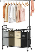 Tajsoon Laundry Sorter Cart with Hanging Clothes Rack, 4 Butler Sorter Basket Organizer, Laundry Hamper Cart with Heavy Duty Rolling Lockable Wheels, 4 Colors-Ruum Studio Home