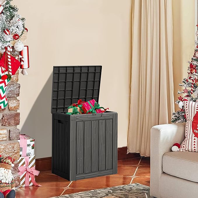 28 Gallon Double-Wall Resin Deck Box - Lockable Waterproof Outdoor Storage Box, 151lbs Capacity & Doubles as Seating for Patio Furniture - Garden Tools, Pool Accessories (Black)-Ruum Studio Home