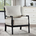 DUHOME Linen Fabric Spindle Accent Chair with Wood Frame,Bobbin Chair with High Resilience Spring Cushion and Armrest Pads, Leisure Armchair for Living Room Bedroom Farmhouse Home Office Belcony-Ruum Studio Home