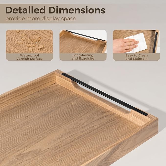 Axeman Wooden Serving Tray with Metal Handles|Ottoman Tray for Breakfast, Bed, Couch|17x13in Ash Wood Coffee Table Trays|Food Drinks Decorative Storage Boards for Ottoman Kitchen, Natural-Ruum Studio Home