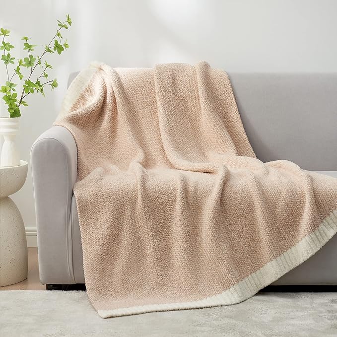 Snuggle Sac Heather Beige Throw Blankets Luxurious Microfiber Fabric, Reversible Super Soft Throws Warm Cozy Knit Fuzzy Plush Throw Blanket for Couch, Bed, Sofa, Camping, Beige,50x60 inches-Ruum Studio Home