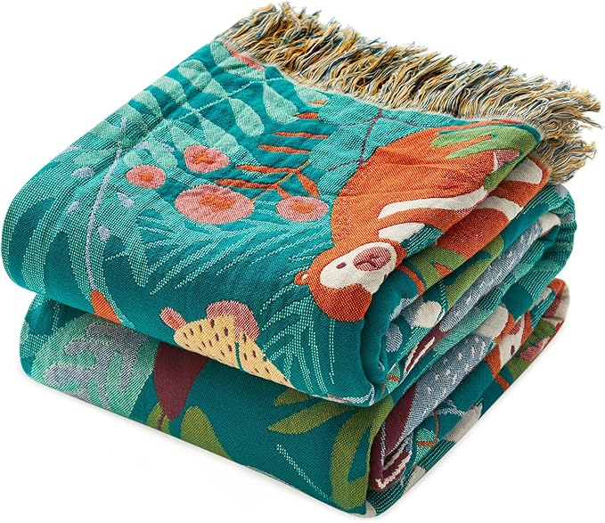 MSGKV Throw Blanket for Couch Bed Cotton Muslin Breathable Animals Twin Size Blanket 60"x80" for All Seasons Lightweight Farmhouse Blankets Home Decor-Ruum Studio Home