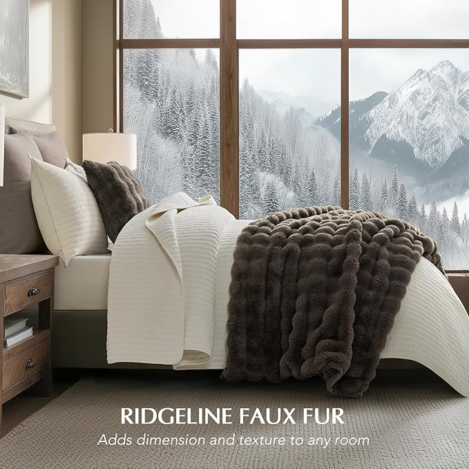 EVERGRACE Ultra Soft Luxury Fluffy Faux Rabbit Fur Throw Blanket, Thick Warm Fuzzy Blankets for Bed, Cozy Plush Reversible Blanket for Couch, Chair, Sofa, Dark Taupe, 60x80 Inches, 870 GSM-Ruum Studio Home