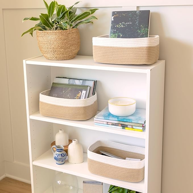 NaturalCozy 13.5”x8.5”x5.5” Storage Baskets for Shelves 3 Pack | Cotton Rope Woven Small Baskets for Organizing | Small Storage Bins for Nursery, Bathroom, Closet, Cube Shelf, Decorative, Gift-Ruum Studio Home