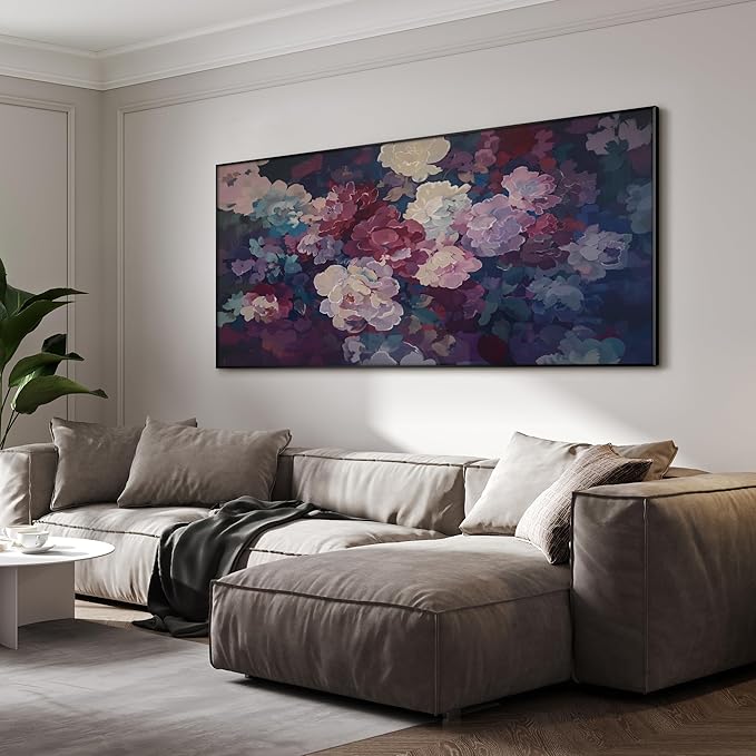 SIGNWIN 24"x46" Extra Large Framed Wall Art Bold Peony Bloom in Colorful Impressionist Style, Lush Floral for Home Living Room Bedroom Decor (Frame Assembly Required)-Ruum Studio Home