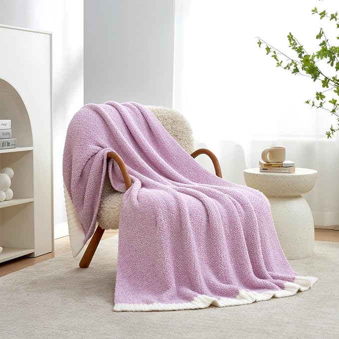 Snuggle Sac Lilac Throw Blanket for Couch, Super Soft Warm Blankets Cozy Knit Fuzzy Lightweight Throws for Sofa, Bed, Living Room, Heather Lilac, 50x70 inches-Ruum Studio Home