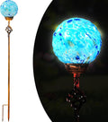 Garden Solar Lights, Decorative LED Honeycomb Glass Ball Garden Stake, Glass and Metal Outdoor Decoration, 4 x 31 Inch (Light Blue)-Ruum Studio Home