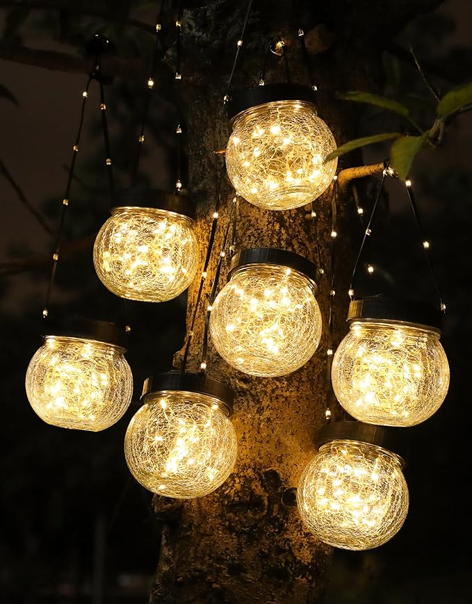 PARTPHONER Solar Lanterns Solar Lights Outdoor Waterproof 18-Pack, Solar Powered Hanging Lights Cracked Glass Hanging Globes for Christmas Decoration, Shepherd Hook, Garden Tree Ornaments-Ruum Studio Home