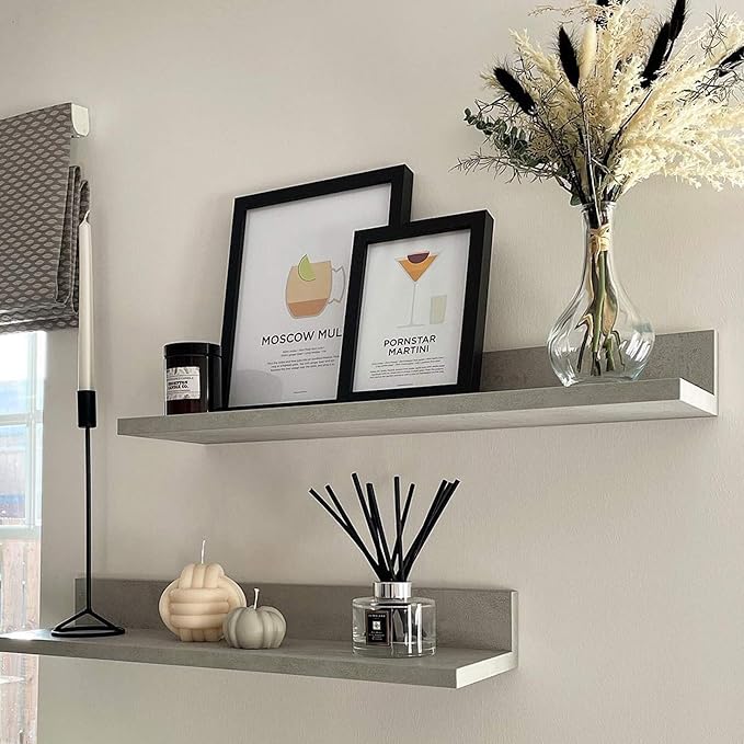Mobili Fiver, Set of 2 Rachele Shelves, 31.49 in, Concrete Effect, Grey, Made in Italy-Ruum Studio Home