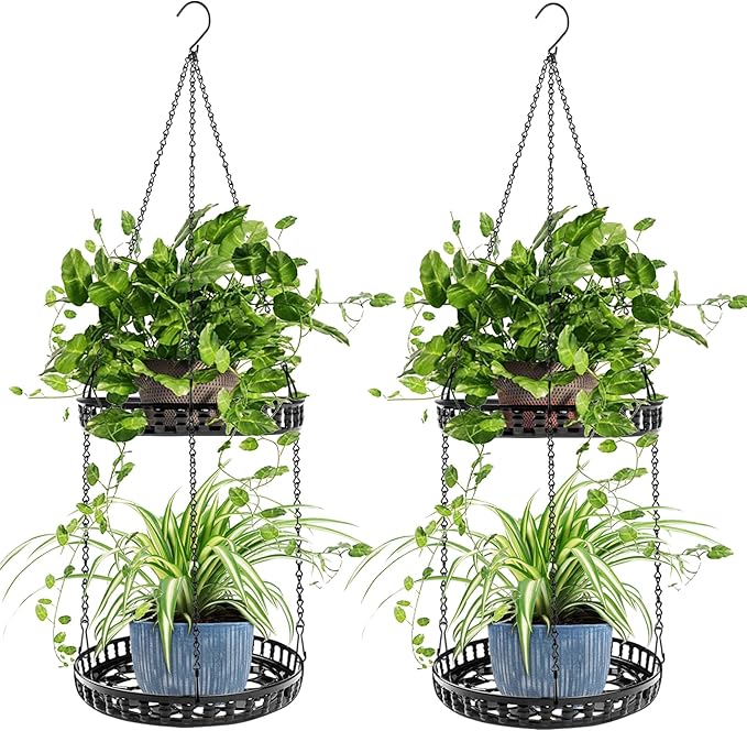 Plant Hanger Indoor Outdoor, 2 Tier Hanging Planter Hanging Plant Shelf, Metal Hanging Plant Holder for Indoor Outdoor Plants-Ruum Studio Home