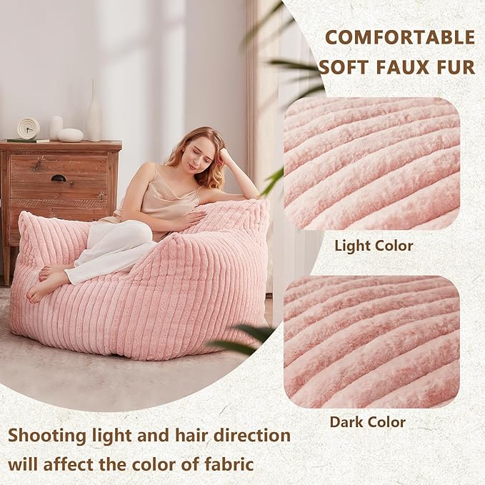 Giant Bean Bag Chairs for Adults Teens, Large Bean Bag Sofa Chairs with Filling Comfy Fuzzy BeanBag Chair with Armrests for Bedroom Living Room Reading-Ruum Studio Home