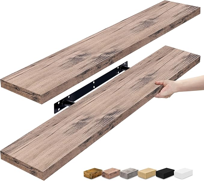 Sorbus Floating Shelves for Wall - 35 Inch Long Bathroom Shelves, Wall Decor for Bedroom, Kitchen, Living Room & Book Storage - Mounted Floating Shelf with Invisible Brackets (Mahogany, 2 Pack)-Ruum Studio Home