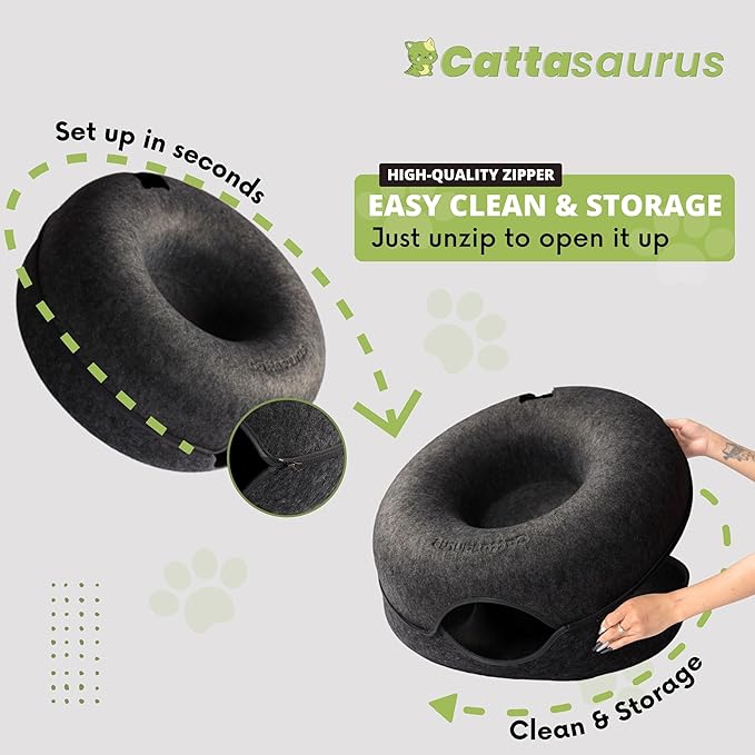 CATTASAURUS Peekaboo Cat Cave for Multiple & Large Cats Up to 30-45 Lbs, Scratch Detachable & Washable Tunnel Bed, Comfy Donut Cat Cave (Dark Gray, Jumbo)-Ruum Studio Home