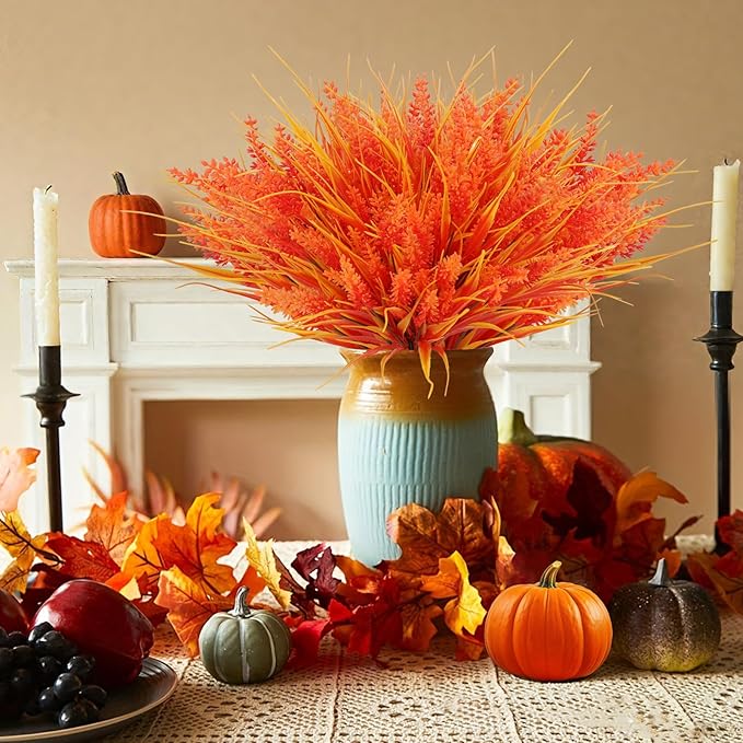 Geegoods 24 Bundles Artificial Fall Flowers Outdoor – Faux Lavender Flowers with Monkey Grass UV Resistant Plastic Faux Plants for Garden Porch Patio Home Decor, Autumn Color-Ruum Studio Home
